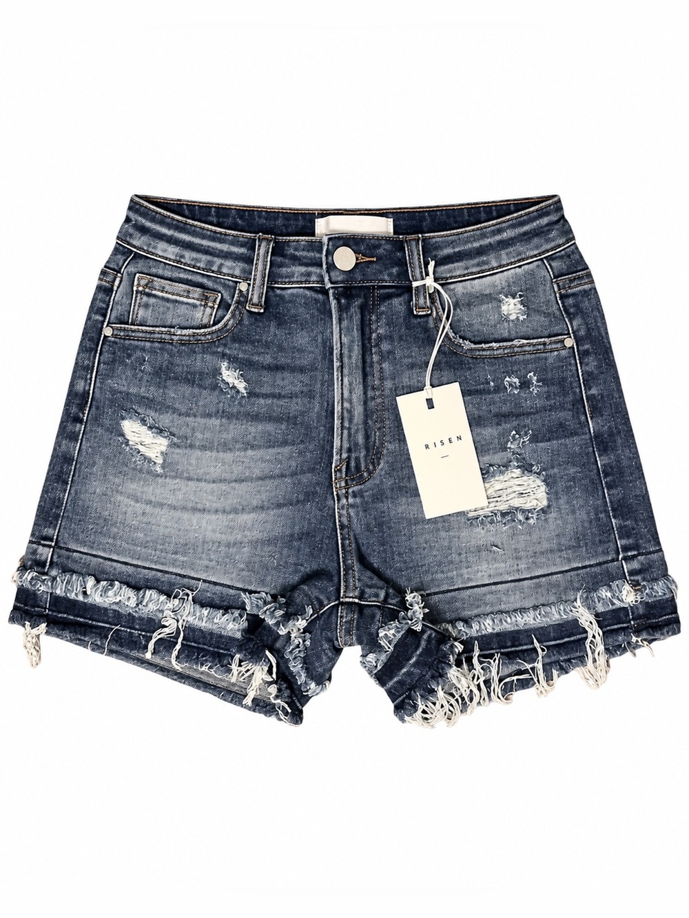 Risen Distressed High Rise Denim Cutoff Shorts Black Wash Size Small